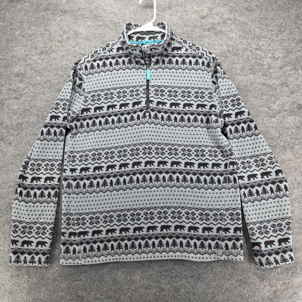 Chubbies Fleece Sweater Mens Medium Gray Bear Tree Print Quarter Zip Pullover